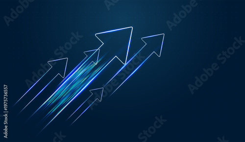 Dynamic Digital arrows surge up, symbolizing the rising power of modern global Finance. and Growing blue arrows illustrate a high-speed trajectory for up-coming Digital investments