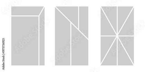 Image collage layout template. Grey mosaic mood board grid collection. Picture frame set. Photo album idea for banner, poster, comic page, flyer, brochure, booklet, memory wall design. Vector pack