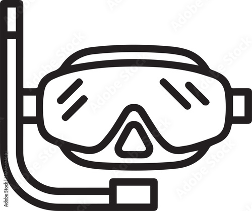 Premium Black & White Vector Dive Mask with Lens Icon for Scuba Diving Gear, Underwater Exploration, Sports Equipment, Travel Logos, Aquatic Adventures, Fitness & Wellness Brands