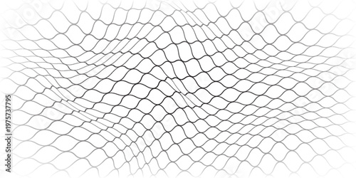 Fishing or soccer net. Repeated hexagon pattern. Black wired mesh texture isolated on white background. Metallic or fabric fence, cage or lattice structure. Vector graphic Illustration.