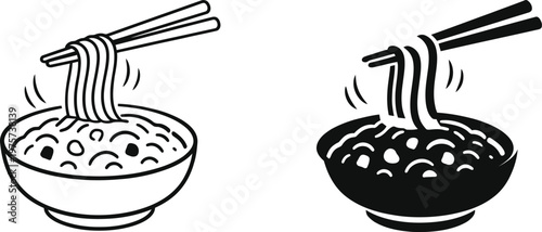Ramen noodle soup illustration black and white sketch of traditional japanese cuisine