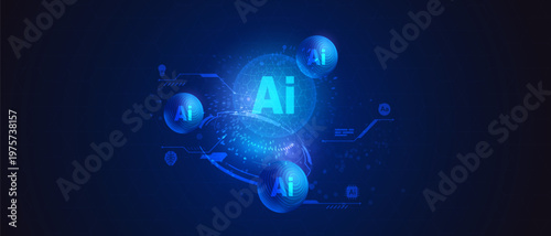 AI Technology Globe Fingerprint Security Network Blue Background