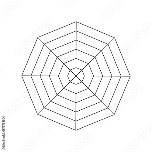 Octagon graph. Radar, spider diagram template. Spider mesh. Blank radar chart. Flat web diagram for statistic and analytics.