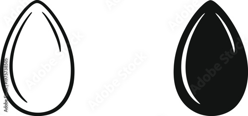 Black and white illustration of two almond seeds side by side comparison