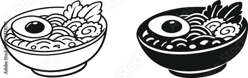 Ramen bowl illustration a black and white depiction of japanese noodle soup