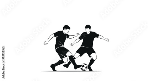 Two soccer players in action battling for possession of the ball