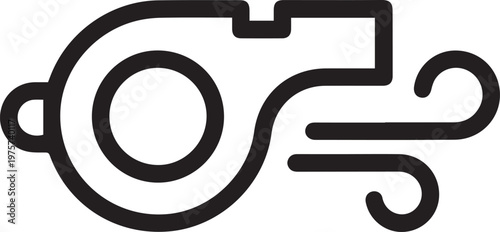 Premium Emergency Whistle Vector Icon with Wind Direction Arrow for Safety Signage, Workplace Hazard Communication, Outdoor Survival Kits, First Aid Manuals, Industrial Safety Training