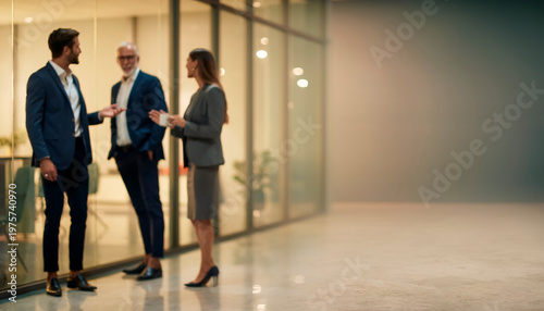 Blurred premium corporate office interior with elegant modern design. Abstract business background ideal for presentations, branding and professional workplace visuals.
