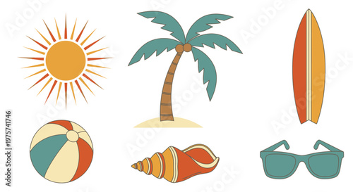 Summer beach vacation essentials vector set.