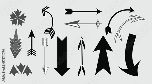 Abstract Arrow Icons Set, Hand Drawn Vector Arrows, Modern Directional Symbols and Design Elements Isolated on White Background