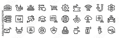 Modern Outline Icon Collection for VPN Service and Digital Privacy