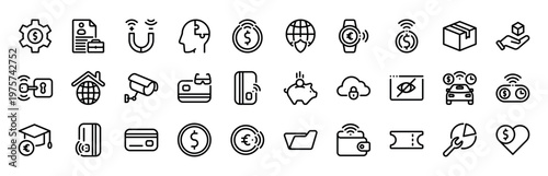 Professional Outline Symbols for Fintech E-commerce and Data Protection