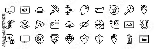 Comprehensive Collection of Cyber Security Icons and Data Privacy Symbols