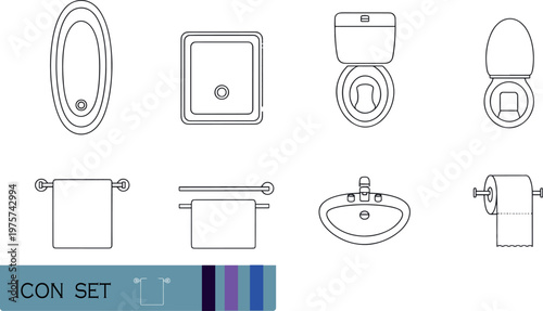 Print Bathroom and Sanitary Ware Line Icon Set