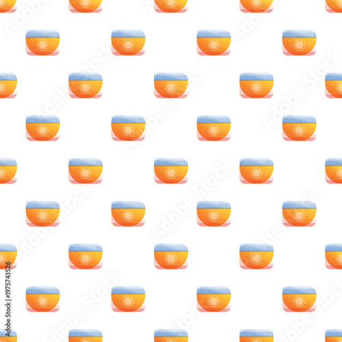 Sunscreen cream jars repeat in a seamless pattern, symbolizing uv protection