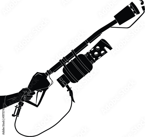silhouette of a man's hand holding a flame thrower side view