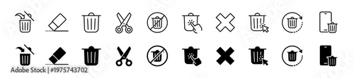 Delete icon set. Trash and remove symbol. Vector illustration.