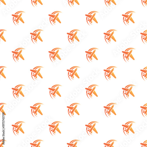 Orange airplane icons forming a seamless pattern for travel and aviation concepts