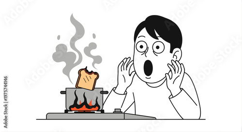 Concerned person reacting to burnt food on stove