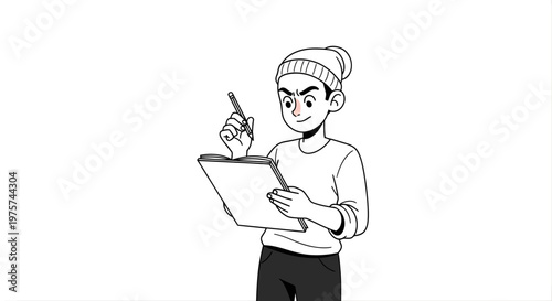 Illustration of a person sketching with pencil and paper