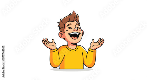 Joyful smiling young person with raised hands illustration