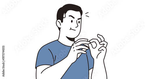 Man examining fingers vector illustration detailed line art isolated