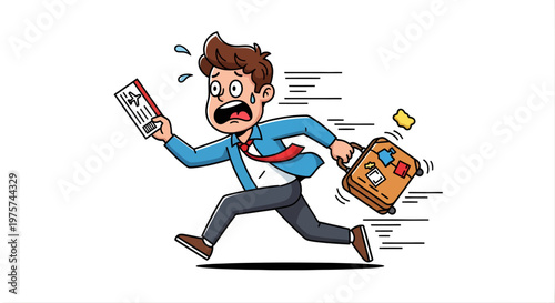 Man running with ticket and suitcase vector illustration