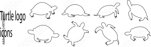 turtle caretta silhouettes icon set, large pack of vector silhouette design, marine animal ocean wildlife clipart aquatic reptile design, stylized shell patterns, underwater nature art, Graphic Design