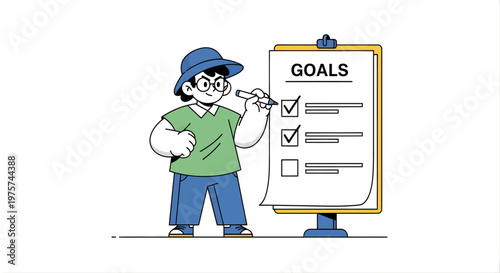 Person checking goals on a clipboard vector illustration