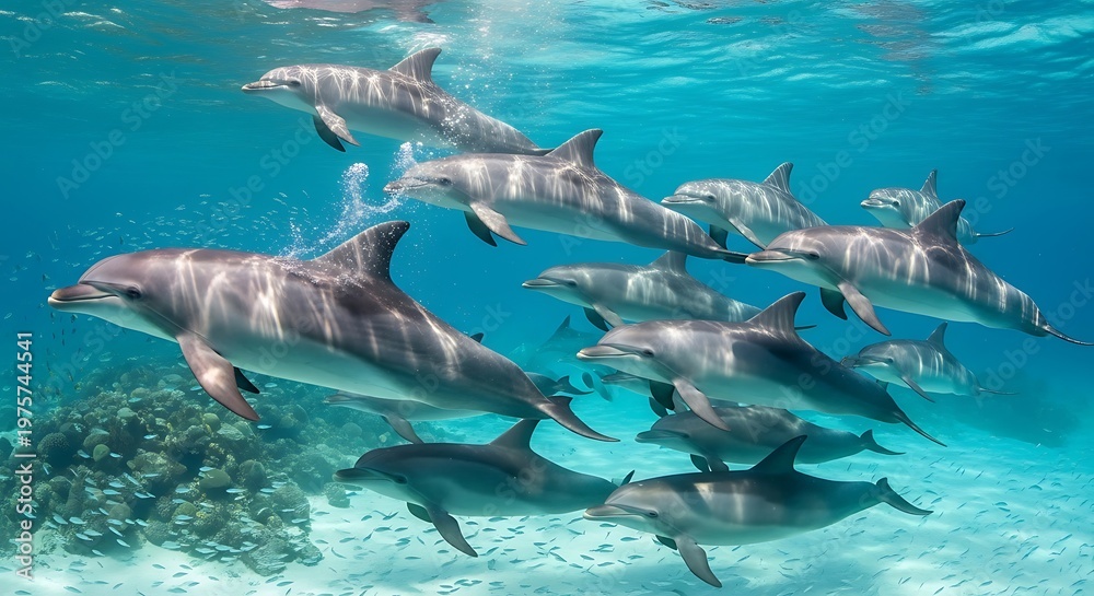 Naklejka premium Dolphin Pod Underwater.