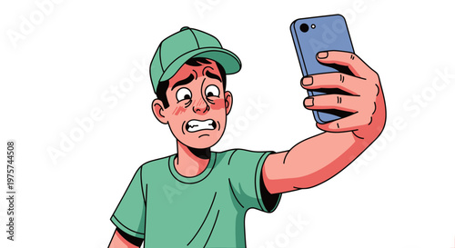 Person taking smartphone photo with visible expression concept illustration