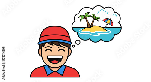 Person thinking of tropical island vacation concept illustration