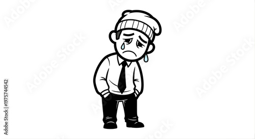 Sad businessman illustration with tear detail