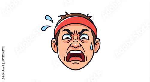 Stressed face cartoon illustrating exertion and emotional overload on white background