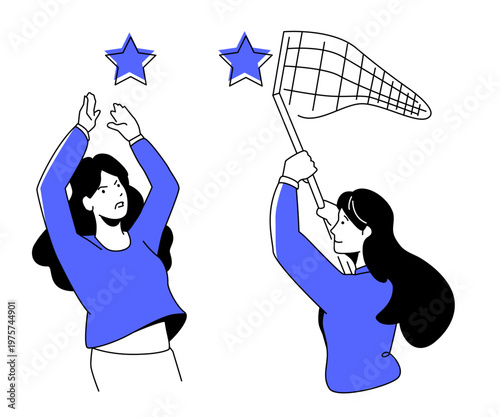 Catching Stars - Colorful Flat Design Illustration