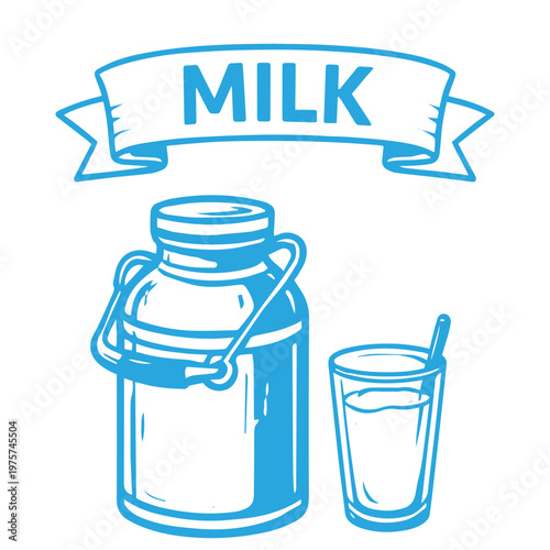 Milk farm fresh milk can and glass drink dairy illustration