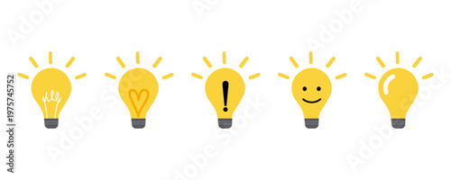 Collection of light bulb idea on white background.