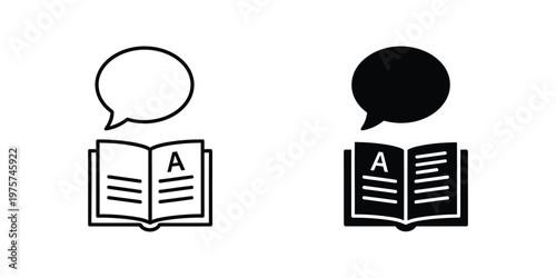Open book with speech bubbles, outline and solid black styles set