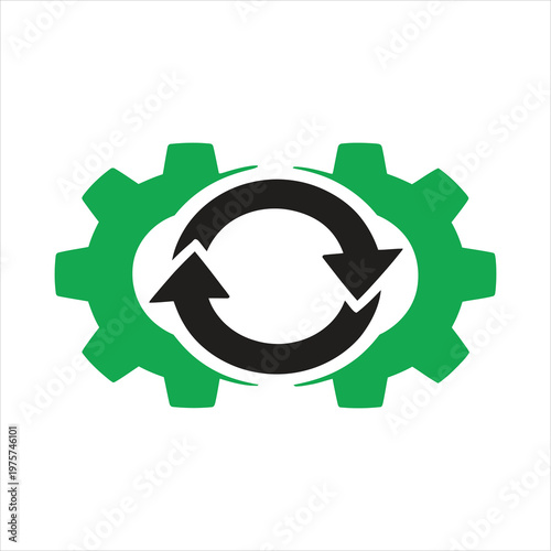 Vector of gears and arrows pointing towards each other. Symbol of restructure. Icon of restructuring.