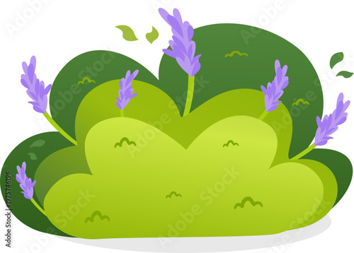 Green Bush with Purple Flowers - Flat Design Vector Illustration
