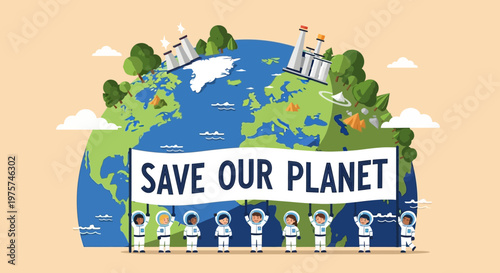People holding Save Our Planet sign.
