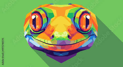 Colorful lizard stylized illustration green background vector design