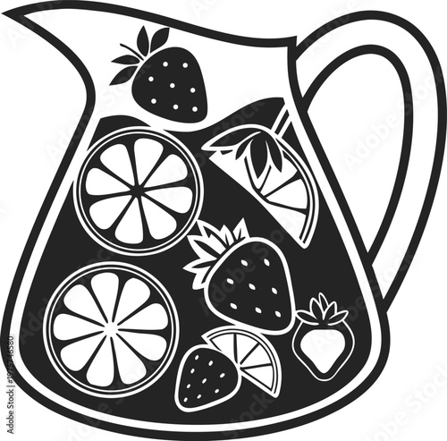 Spanish Sangria Pitcher with Fresh Fruits Icon – Traditional Wine Beverage Symbol
