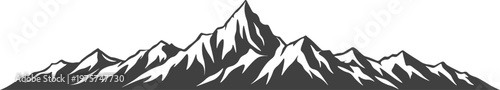 Ganesh Himal panoramic ridge silhouette vector, wide Himalayan mountain landscape