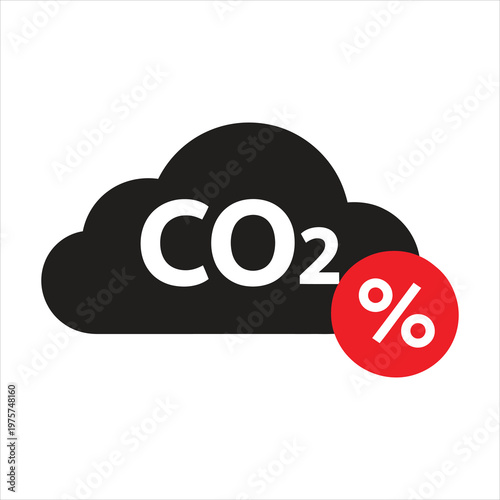 Vector of cloud with CO2 abbreviation and percent sign with circular arrow. Symbol of carbon credit..