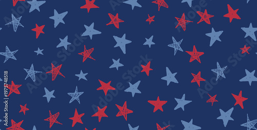 Independence Day USA. Stars grunge. Presidents day. Hand drawn illustration.