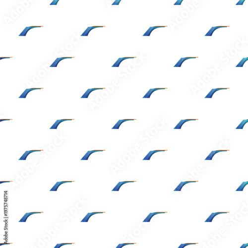 Repeating pattern of blue and green diving boards on a white background