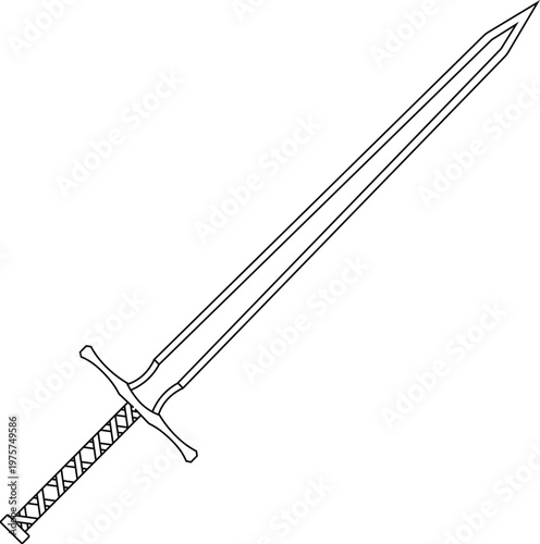 outline vector of a sword on a white background.