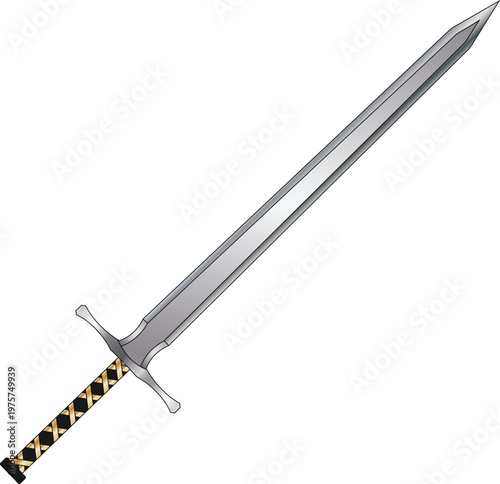 vector illustration of shiny iron sword isolated on a white background
