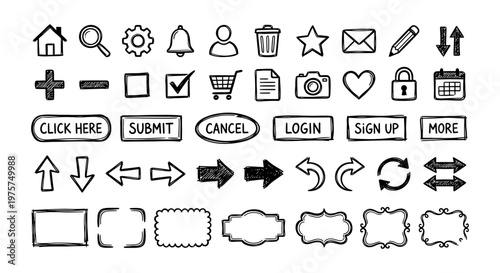 Handdrawn Doodle Various UI Element and Shape Icon Set